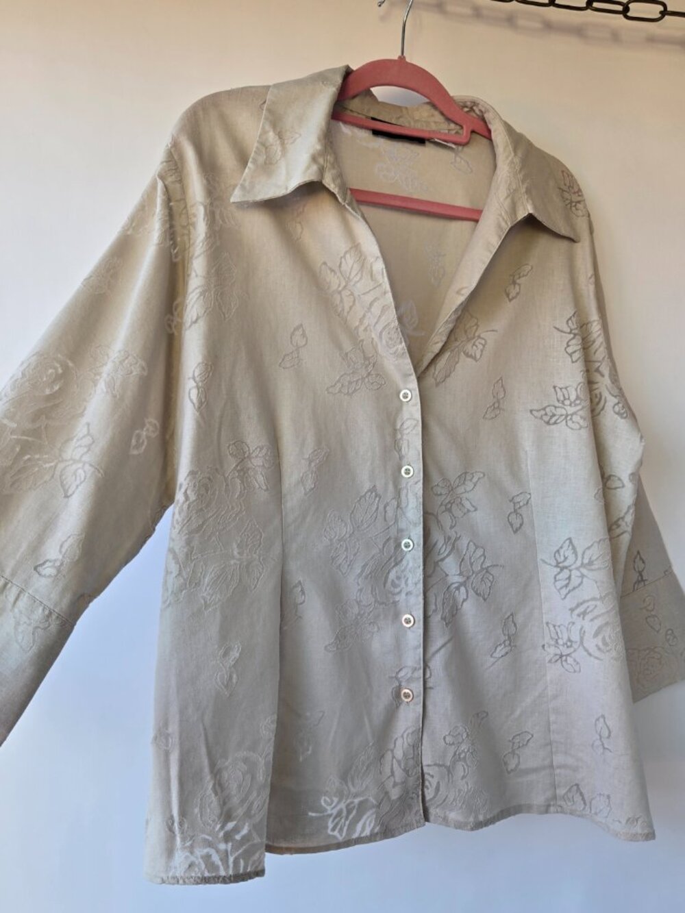 Harve Benard Oatmeal Linen Blend Rose Blouse Boho Cottage Office Casual Size 2X - Picture 3 of 9